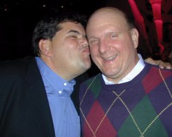 Philippe kissing Steve on the cheek