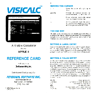 VisiCalc refcard panels 1 and 2