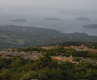 Looking down at coast with islands offshore