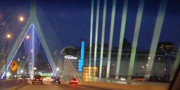 Same view as below, but with bridge all lit up at night