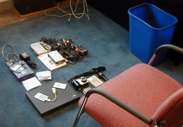 Equipment and chair on the rug