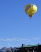 Hot air ballon over our hotel parking lot